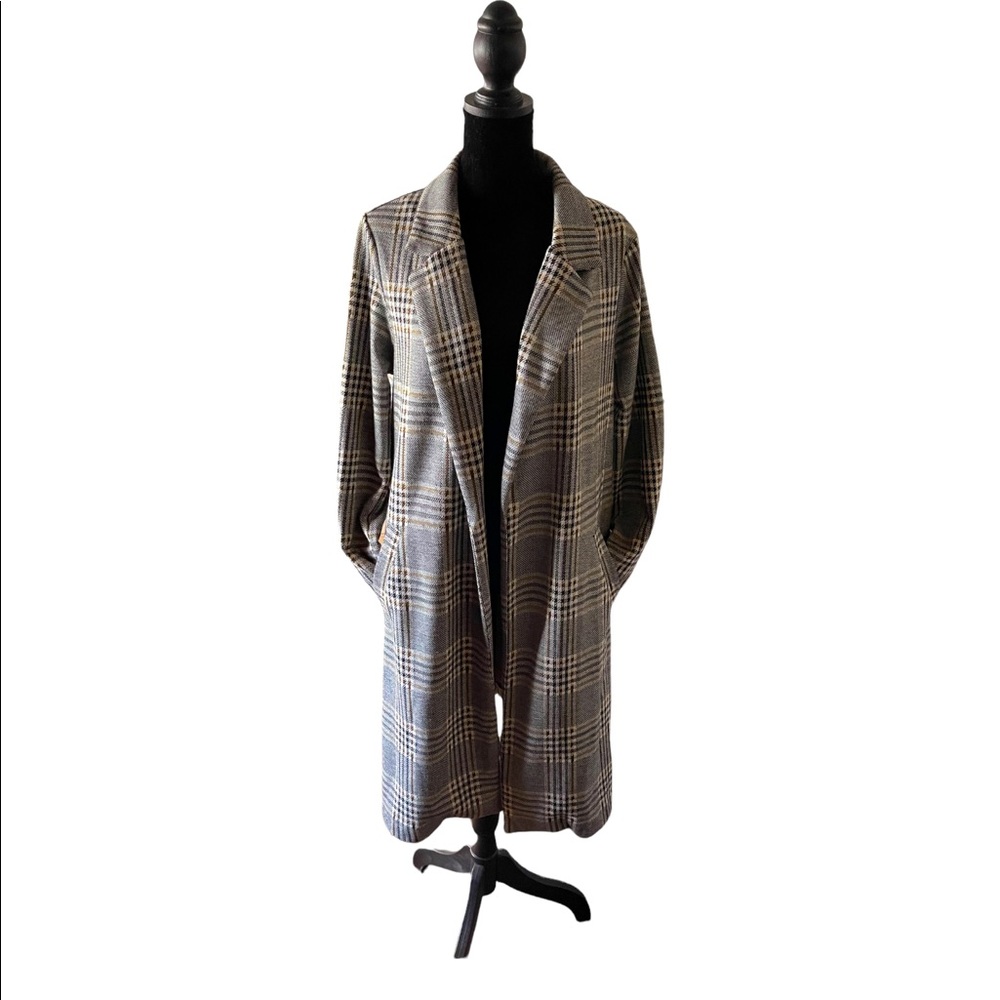 Melloday polyester blend midi trench w/ plaid design S